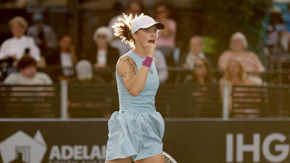 Iga Swiatek in action against Belinda Bencic in the final of the Adelaide International.
