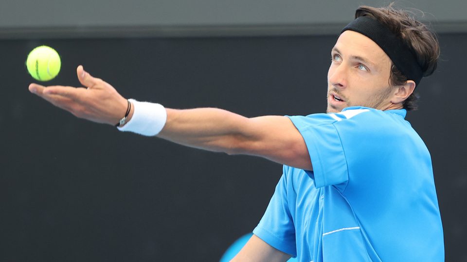 Arthur Rinderknech in action at the Adelaide International 2