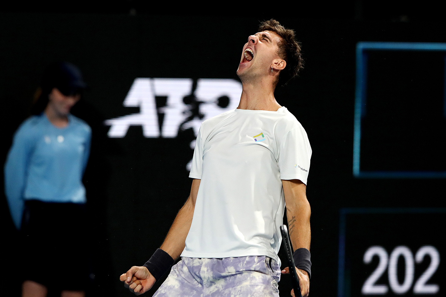 Thanasi Kokkinakis celebrates his semifinal victory over Marin Cilic at Adelaide International 2