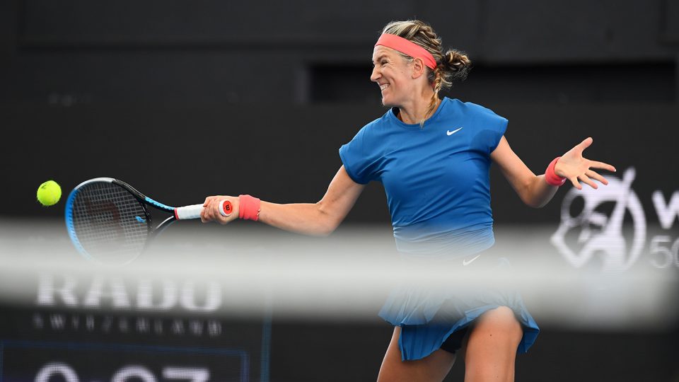 Victoria Azarenka in action during her second-round victory over Priscilla Hon at the Adelaide International.