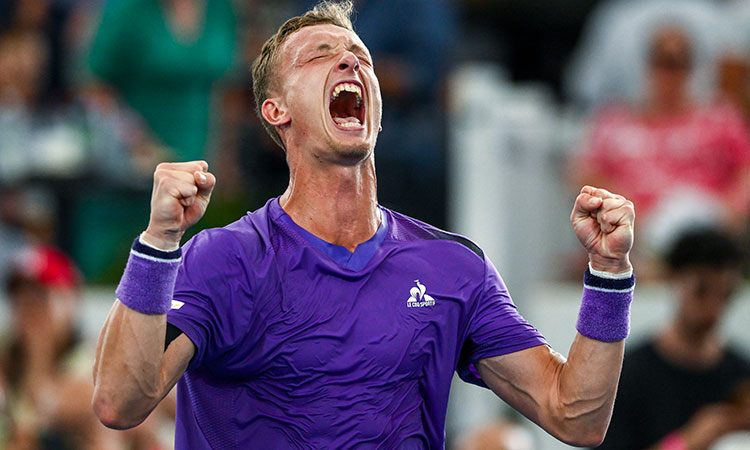 Jiri Lehecka celebrates his ATP title breakthrough at the 2024 Adelaide International.