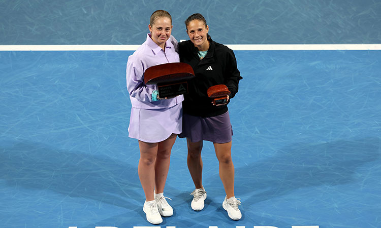 Jelena Ostapenka and Daria Kasatikina at Adelaide International 2024.