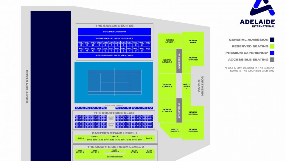 Monday to Wednesday night centre court seating map